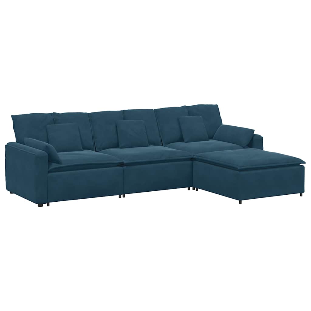 Modulaire bank met voetenbank en kussens blauw