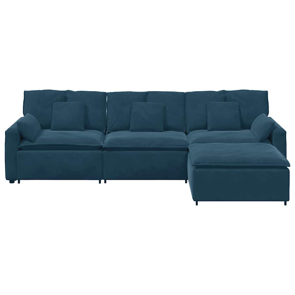 Modulaire bank met voetenbank en kussens blauw
