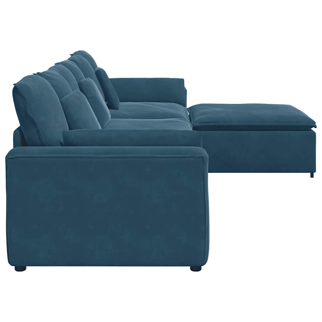 Modulaire bank met voetenbank en kussens blauw