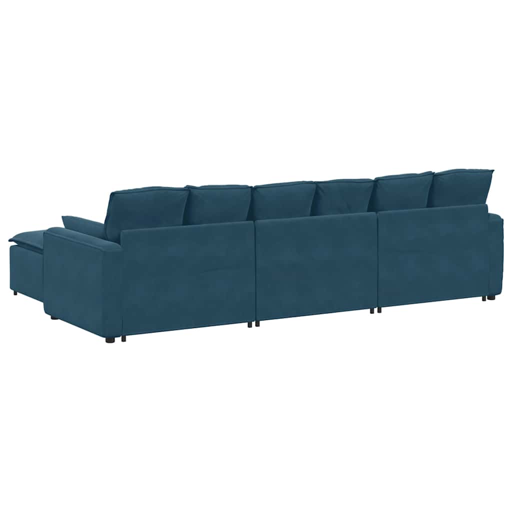 Modulaire bank met voetenbank en kussens blauw