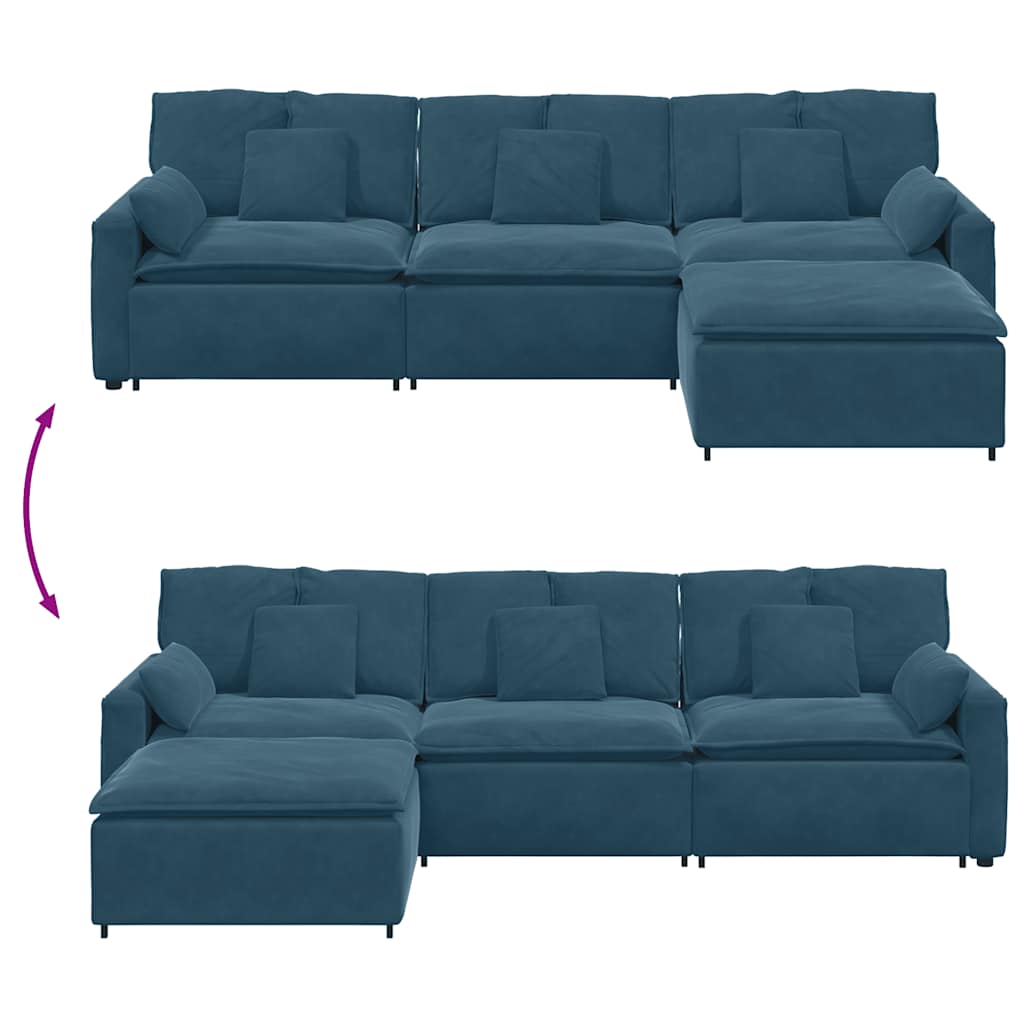 Modulaire bank met voetenbank en kussens blauw
