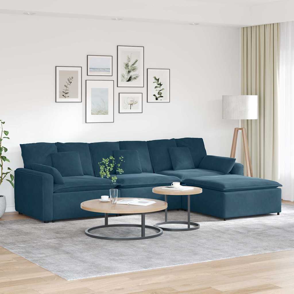 Modulaire bank met voetenbank en kussens blauw