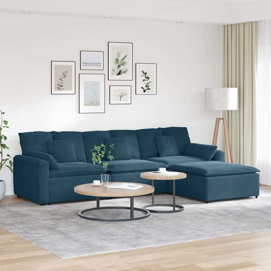 Modulaire bank met voetenbank en kussens blauw is nu te koop bij PeponiXL, paradijselijk wonen!