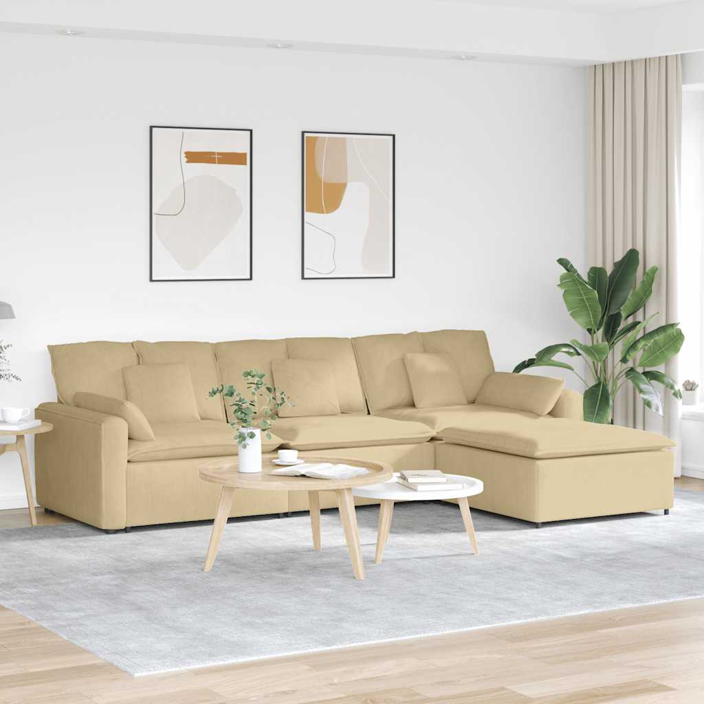 Modulaire bank met voetenbank en kussens grijsgroen is nu te koop bij PeponiXL, paradijselijk wonen!