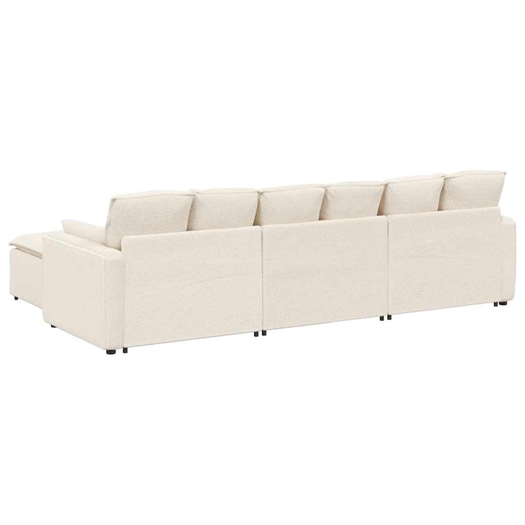 Modulaire bank met voetenbank en kussens crèmekleurig