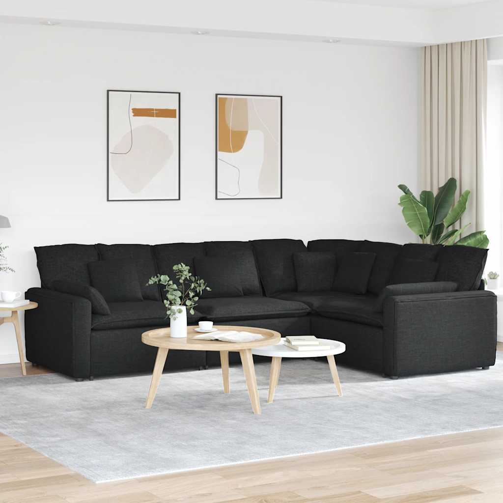 Modulaire bank met kussens stof zwart