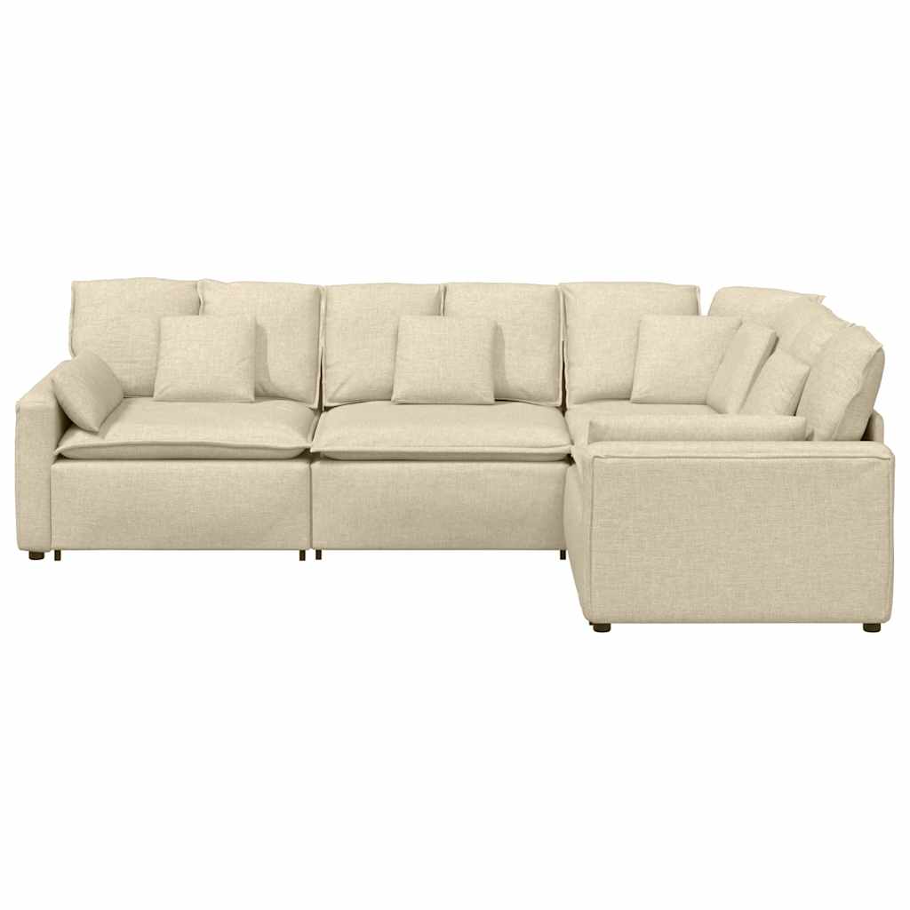Modulaire bank met kussens stof crèmekleurig