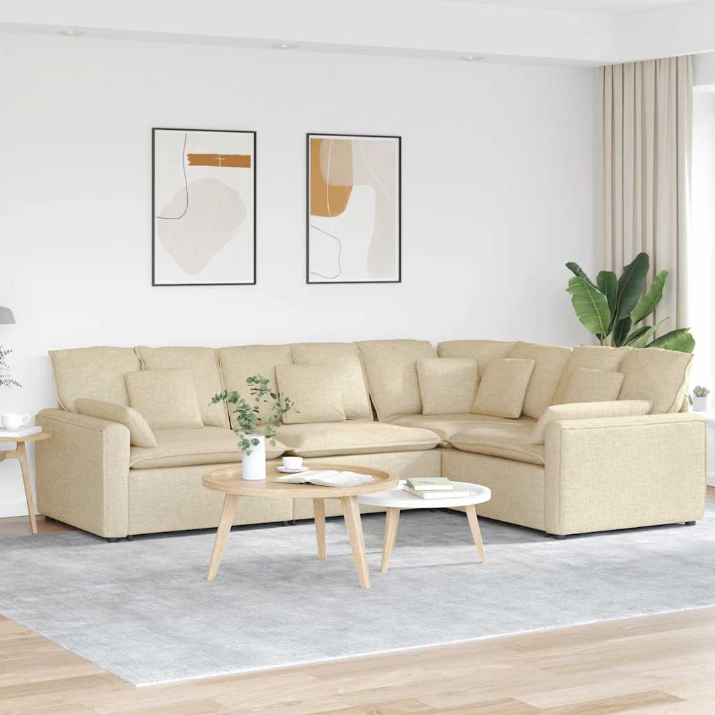 Modulaire bank met kussens stof crèmekleurig