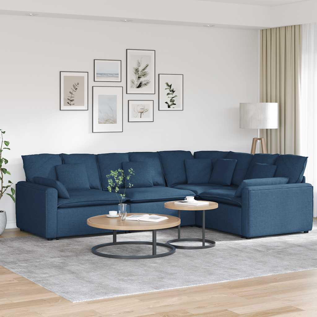 Modulaire bank met kussens stof blauw