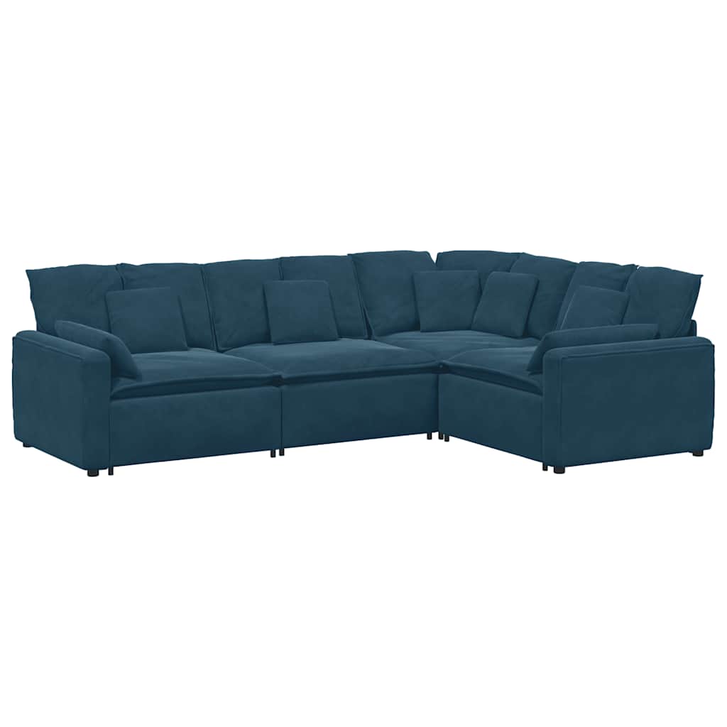Modulaire bank met kussens fluweel blauw