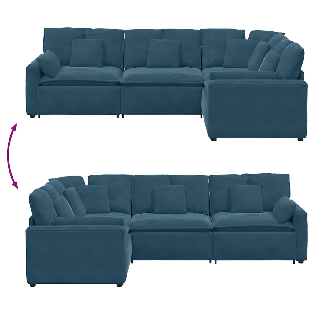 Modulaire bank met kussens fluweel blauw