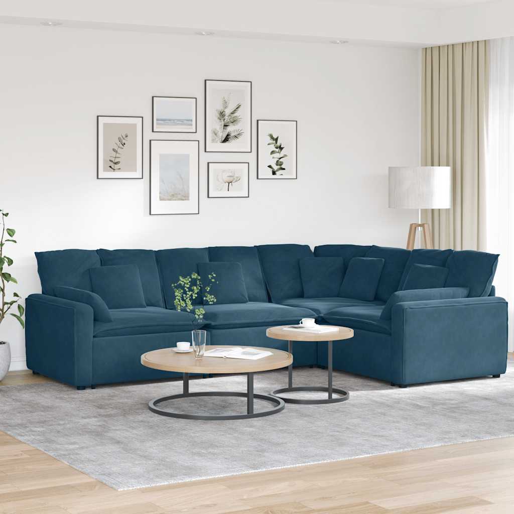 Modulaire bank met kussens fluweel blauw