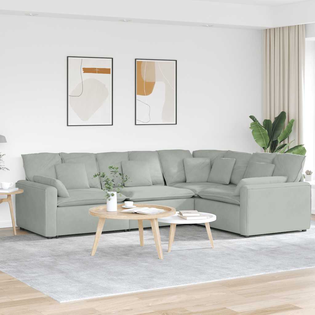 Modulaire bank met kussens fluweel lichtgrijs