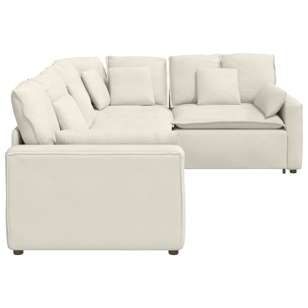 Modulaire bank met kussens fluweel crèmekleurig