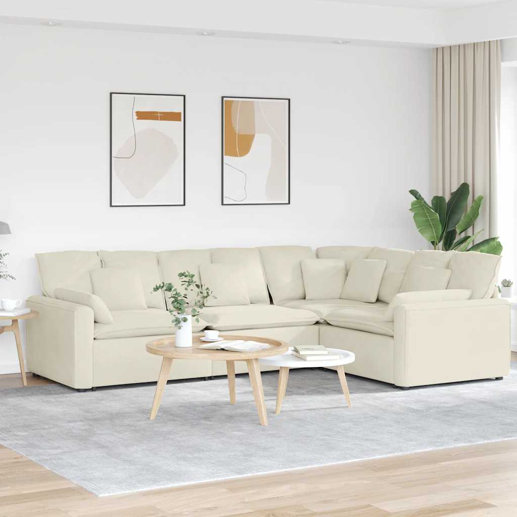 Modulaire bank met kussens fluweel crèmekleurig