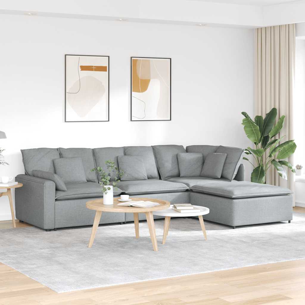 Modulaire bank met voetenbank en kussens stof lichtgrijs