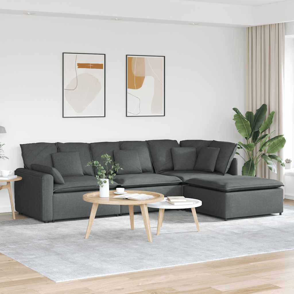 Modulaire bank met voetenbank en kussens stof donkergrijs
