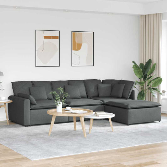 Modulaire bank met voetenbank en kussens stof donkergrijs is nu te koop bij PeponiXL, paradijselijk wonen!