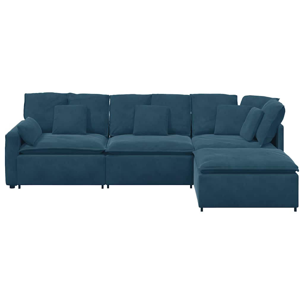 Modulaire bank met voetenbank en kussens fluweel blauw