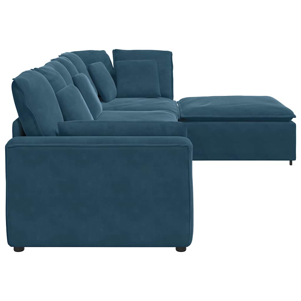 Modulaire bank met voetenbank en kussens fluweel blauw