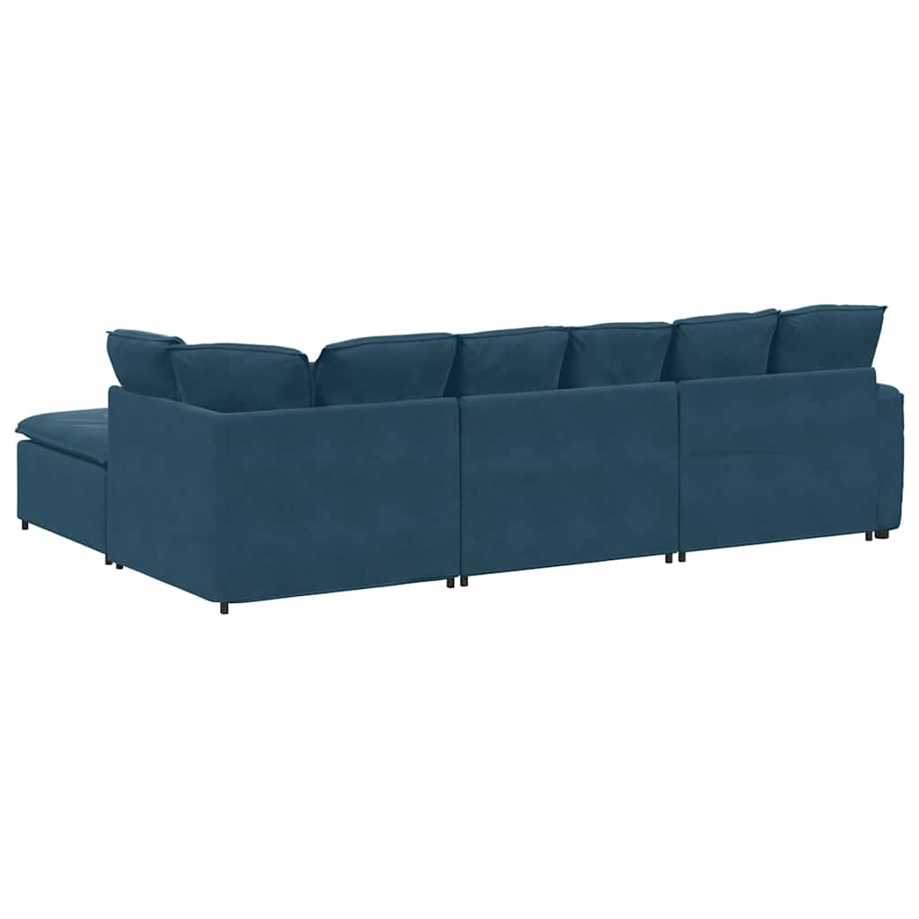 Modulaire bank met voetenbank en kussens fluweel blauw