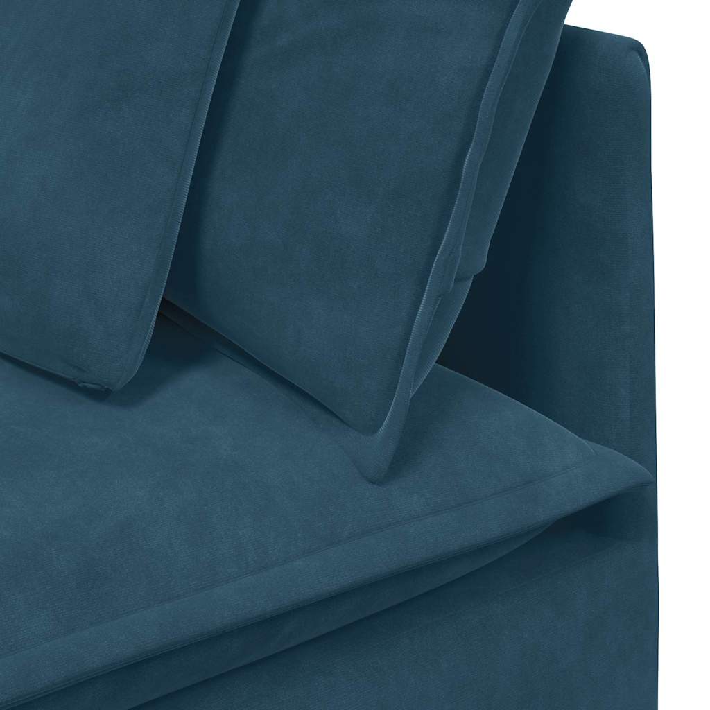 Modulaire bank met voetenbank en kussens fluweel blauw
