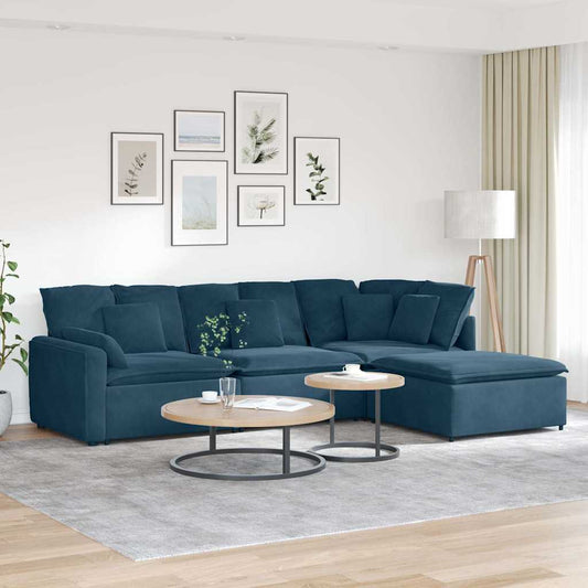 Modulaire bank met voetenbank en kussens fluweel blauw is nu te koop bij PeponiXL, paradijselijk wonen!