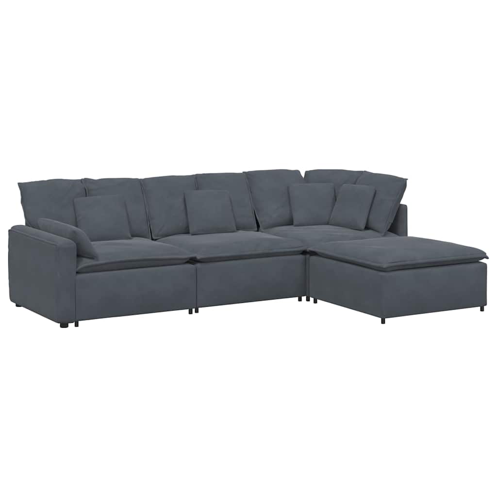 Modulaire bank met voetenbank en kussens fluweel donkergrijs is nu te koop bij PeponiXL, paradijselijk wonen!