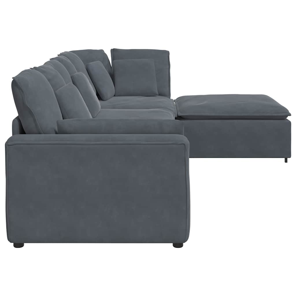 Modulaire bank met voetenbank en kussens fluweel donkergrijs is nu te koop bij PeponiXL, paradijselijk wonen!