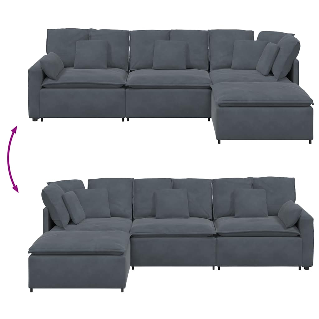 Modulaire bank met voetenbank en kussens fluweel donkergrijs is nu te koop bij PeponiXL, paradijselijk wonen!
