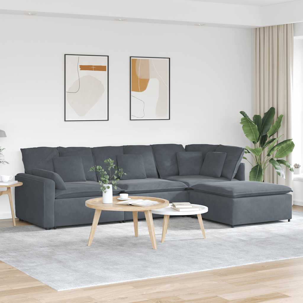 Modulaire bank met voetenbank en kussens fluweel donkergrijs is nu te koop bij PeponiXL, paradijselijk wonen!