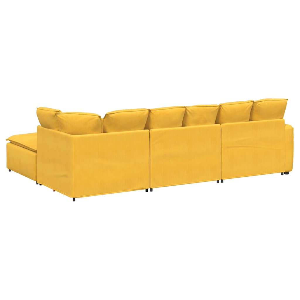 Modulaire bank met voetenbank & kussens corduroy stof lichtgeel