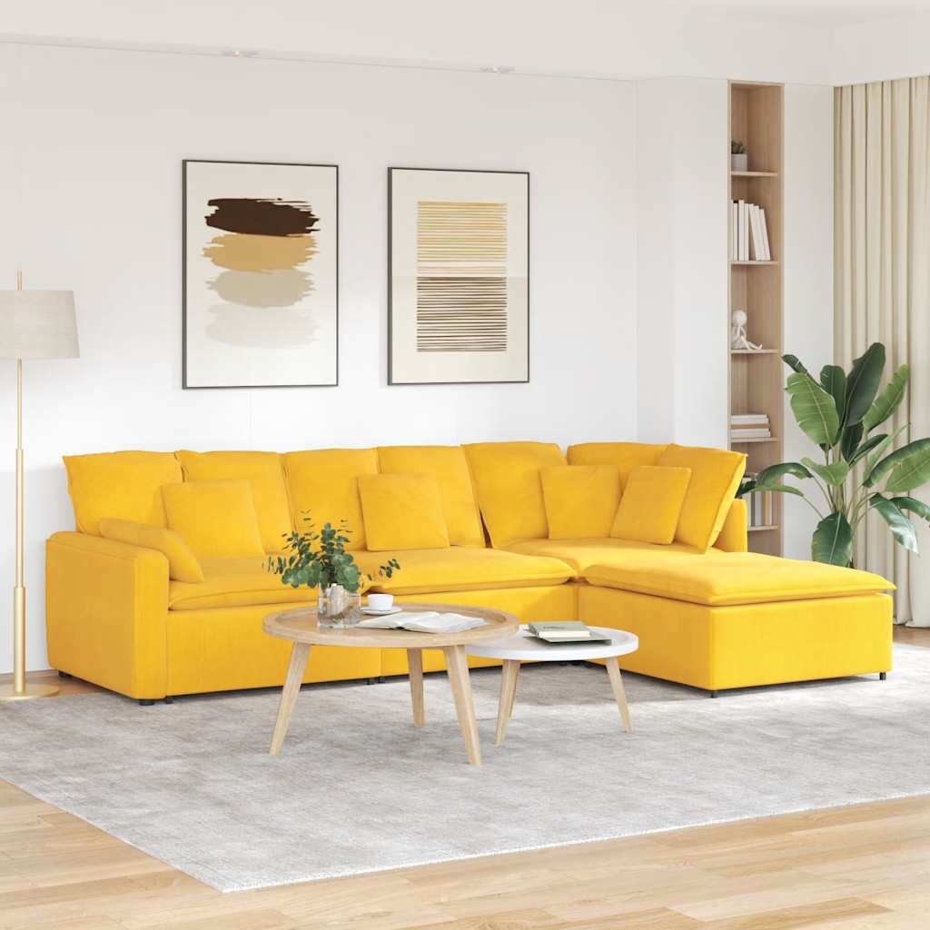 Modulaire bank met voetenbank & kussens corduroy stof lichtgeel