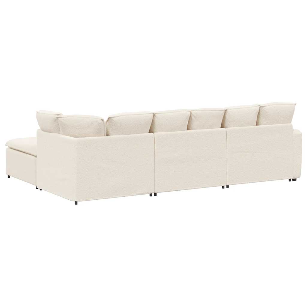 Modulaire bank met voetenbank&kussens gekrulde wolachtige stof