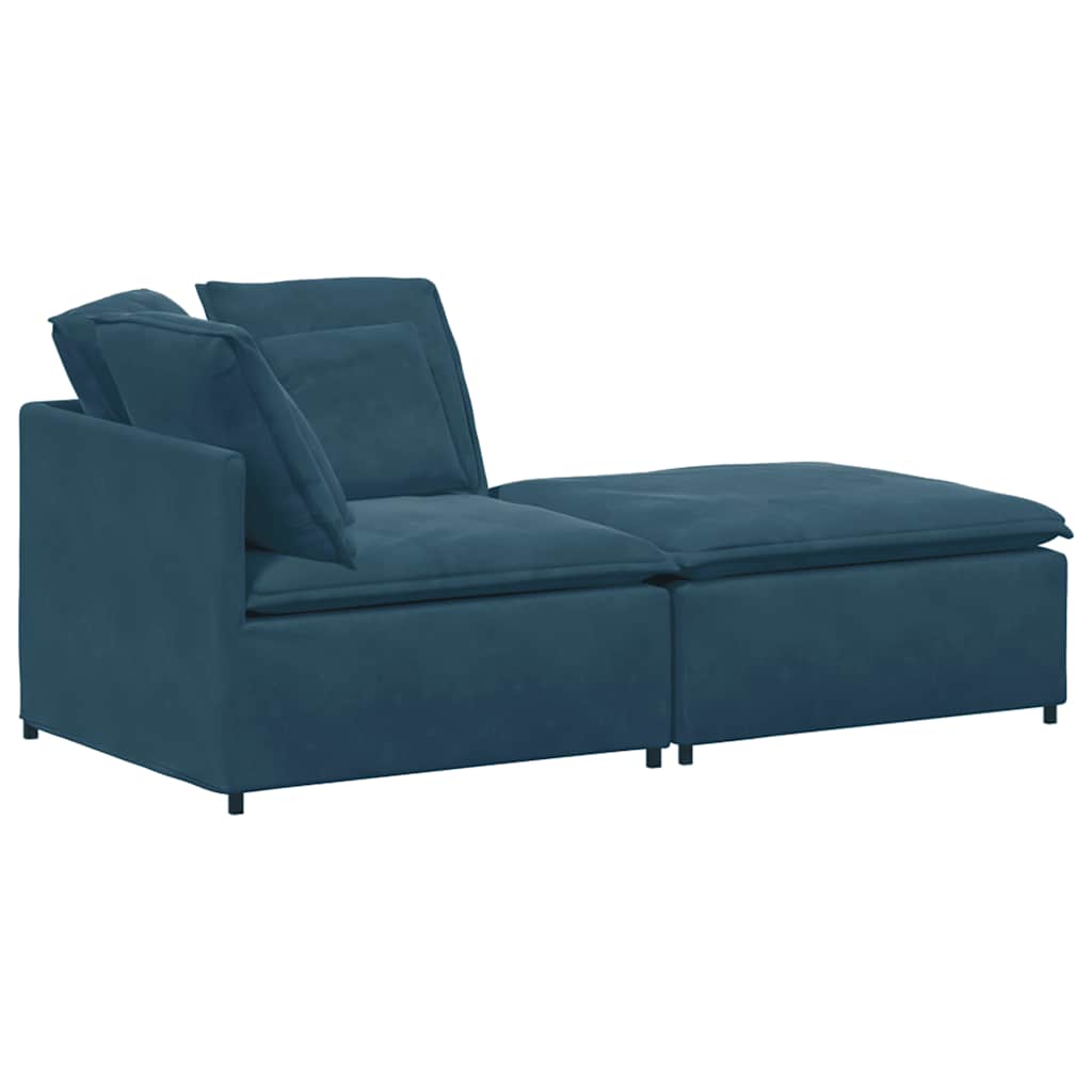 Modulaire bank met voetenbank en kussens fluweel blauw
