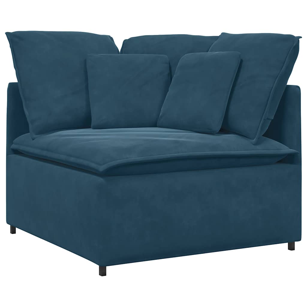 Modulaire bank met voetenbank en kussens fluweel blauw