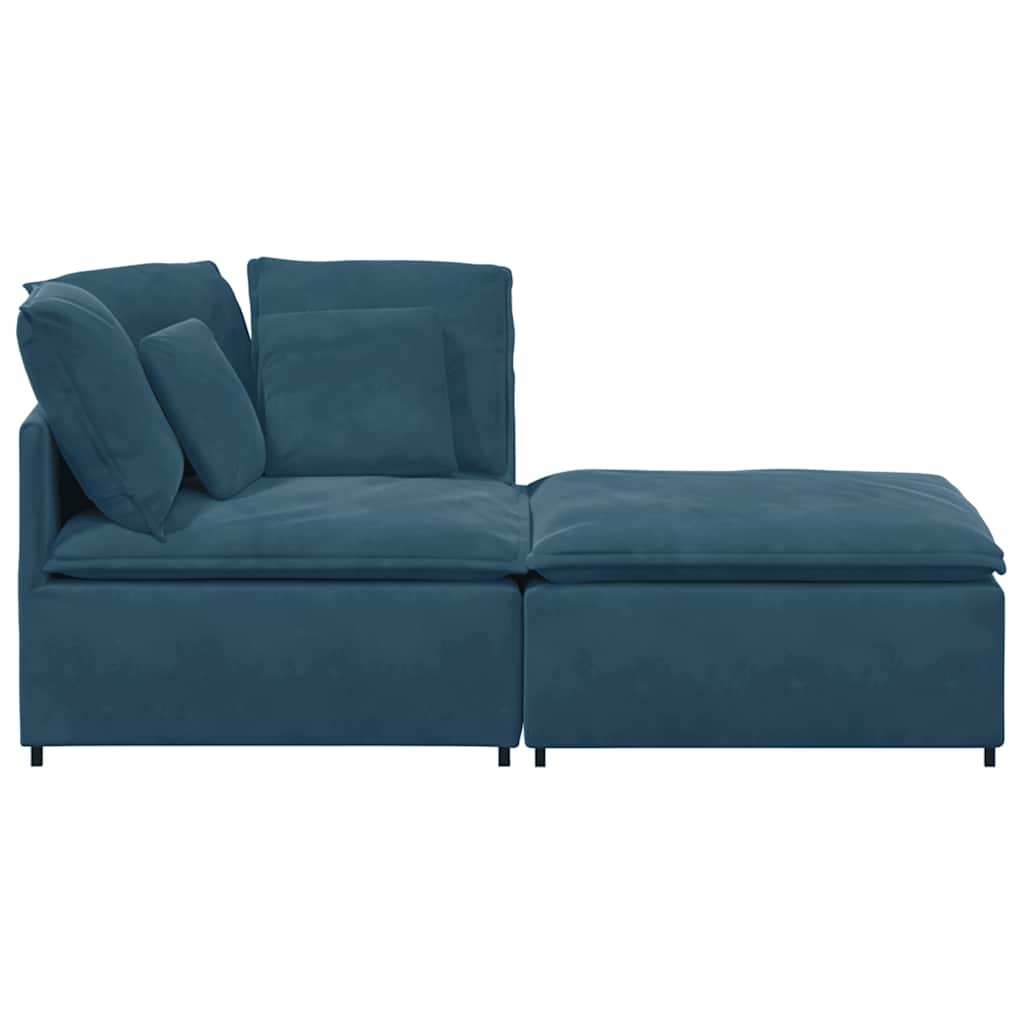 Modulaire bank met voetenbank en kussens fluweel blauw