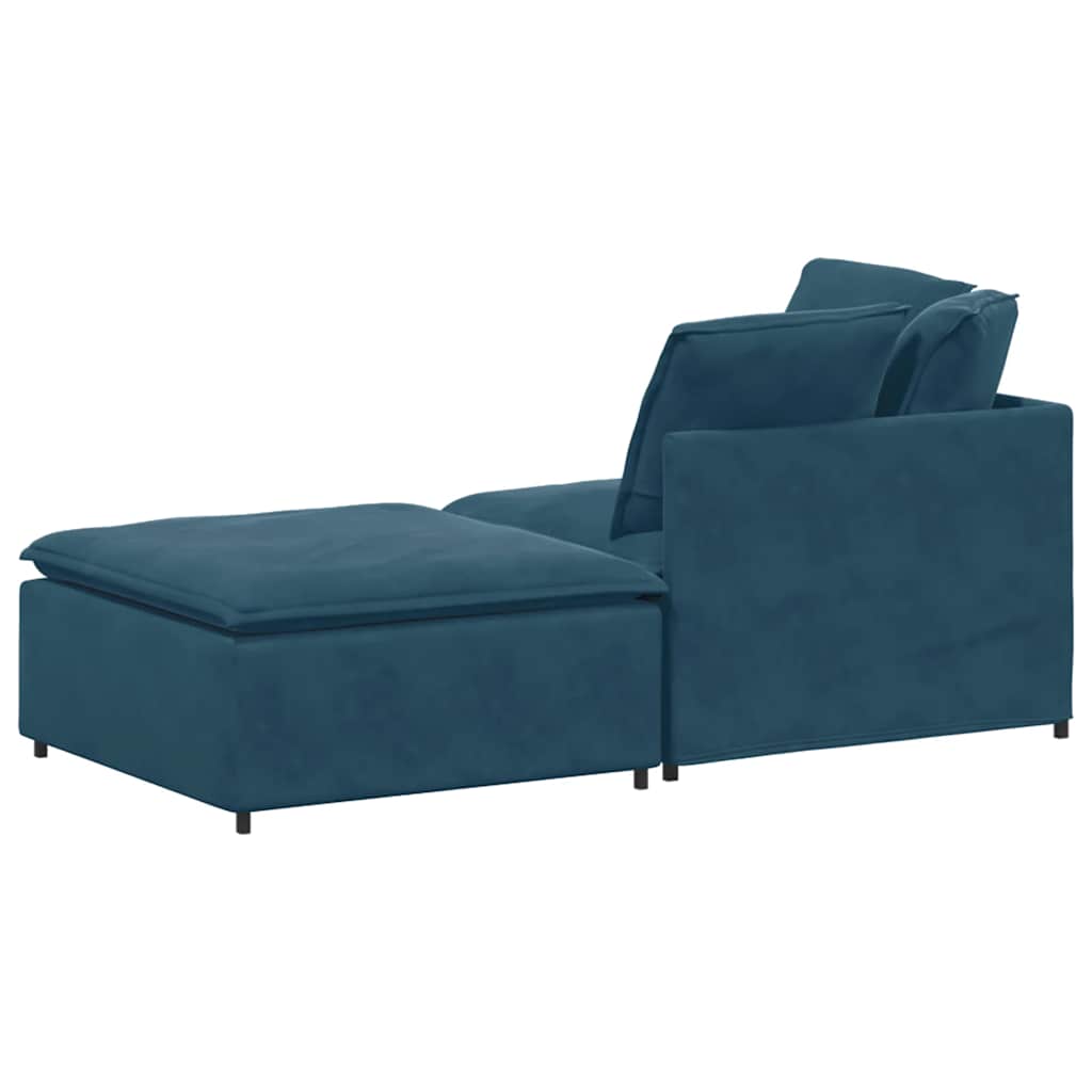 Modulaire bank met voetenbank en kussens fluweel blauw