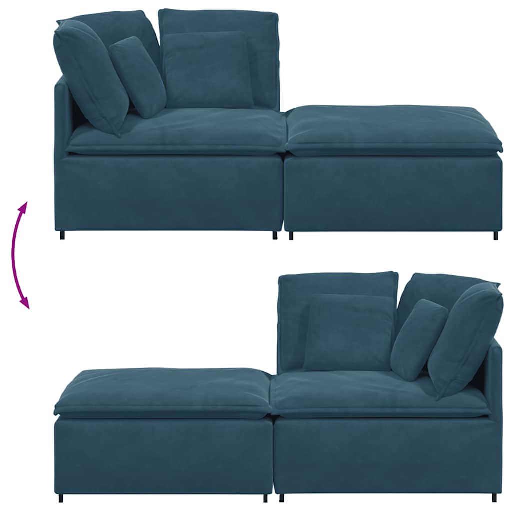 Modulaire bank met voetenbank en kussens fluweel blauw