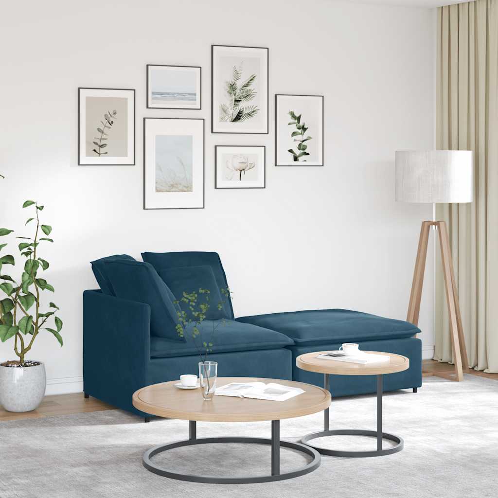 Modulaire bank met voetenbank en kussens fluweel blauw