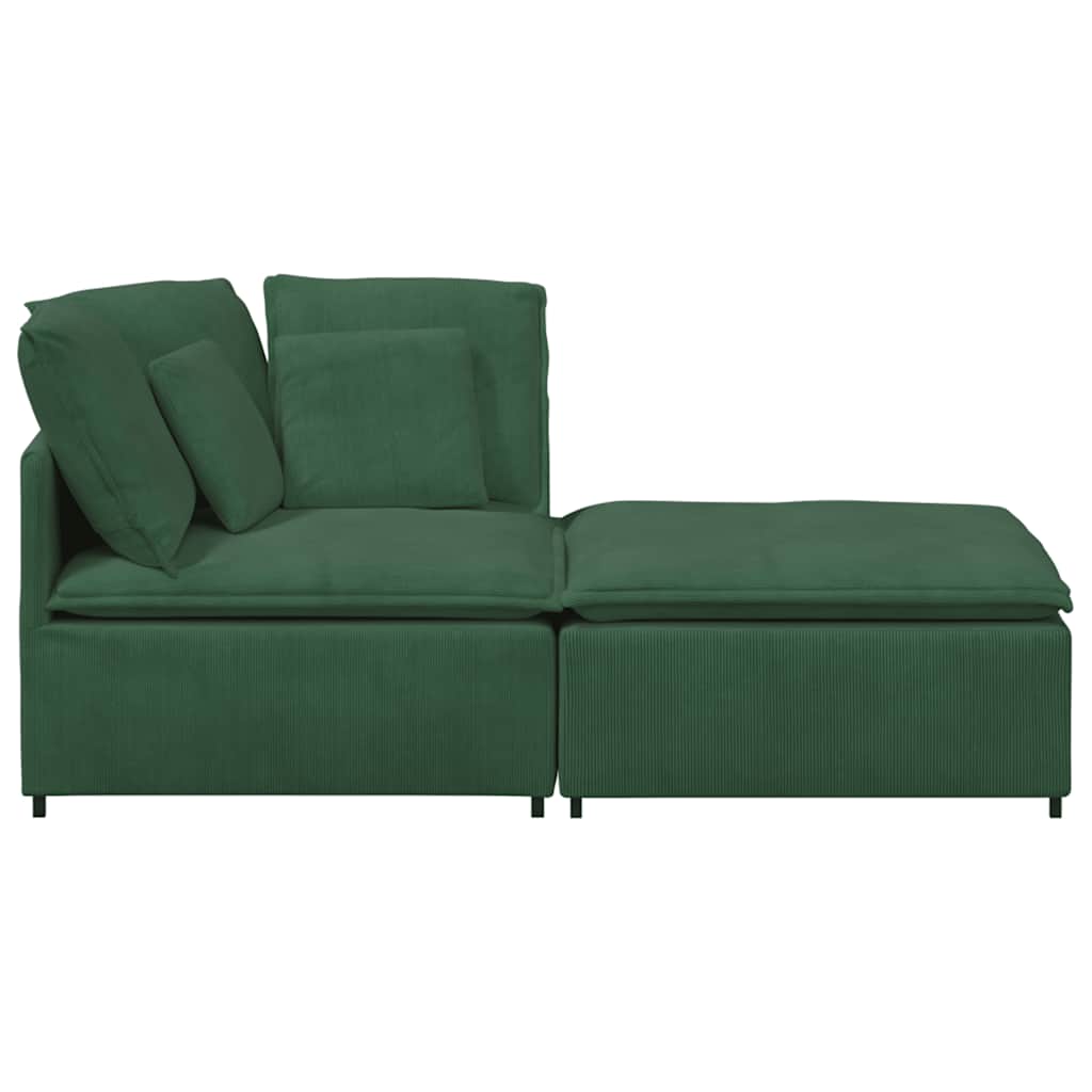 Modulaire bank met voetenbank en kussens corduroy donkergroen is nu te koop bij PeponiXL, paradijselijk wonen!