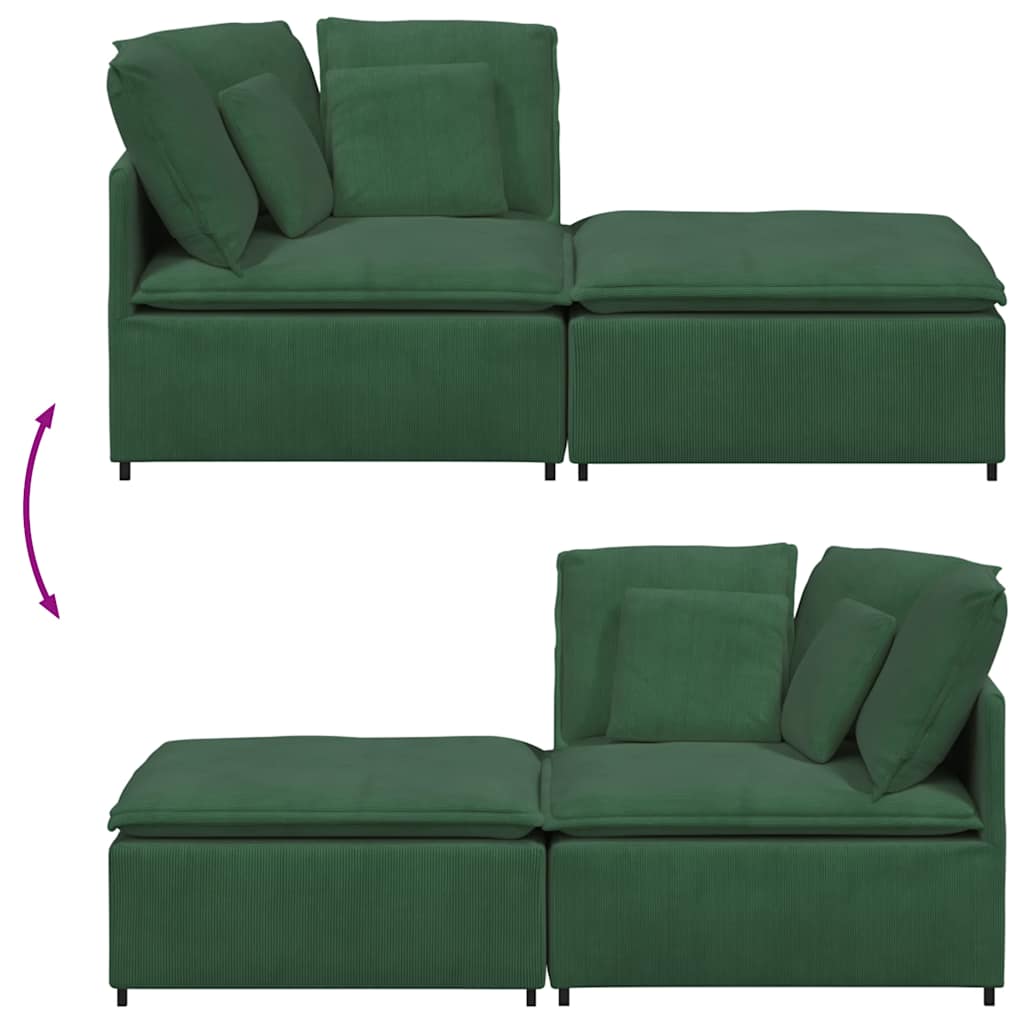 Modulaire bank met voetenbank en kussens corduroy donkergroen is nu te koop bij PeponiXL, paradijselijk wonen!