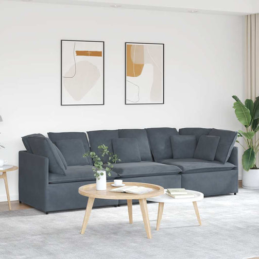 Modulaire bank met kussens fluweel donkergrijs is nu te koop bij PeponiXL, paradijselijk wonen!