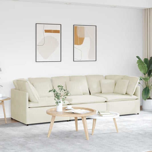 Modulaire bank met kussens fluweel crèmekleurig is nu te koop bij PeponiXL, paradijselijk wonen!