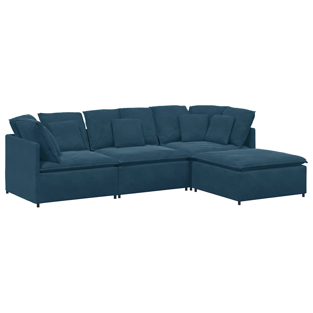 Modulaire bank met voetenbank en kussens fluweel blauw