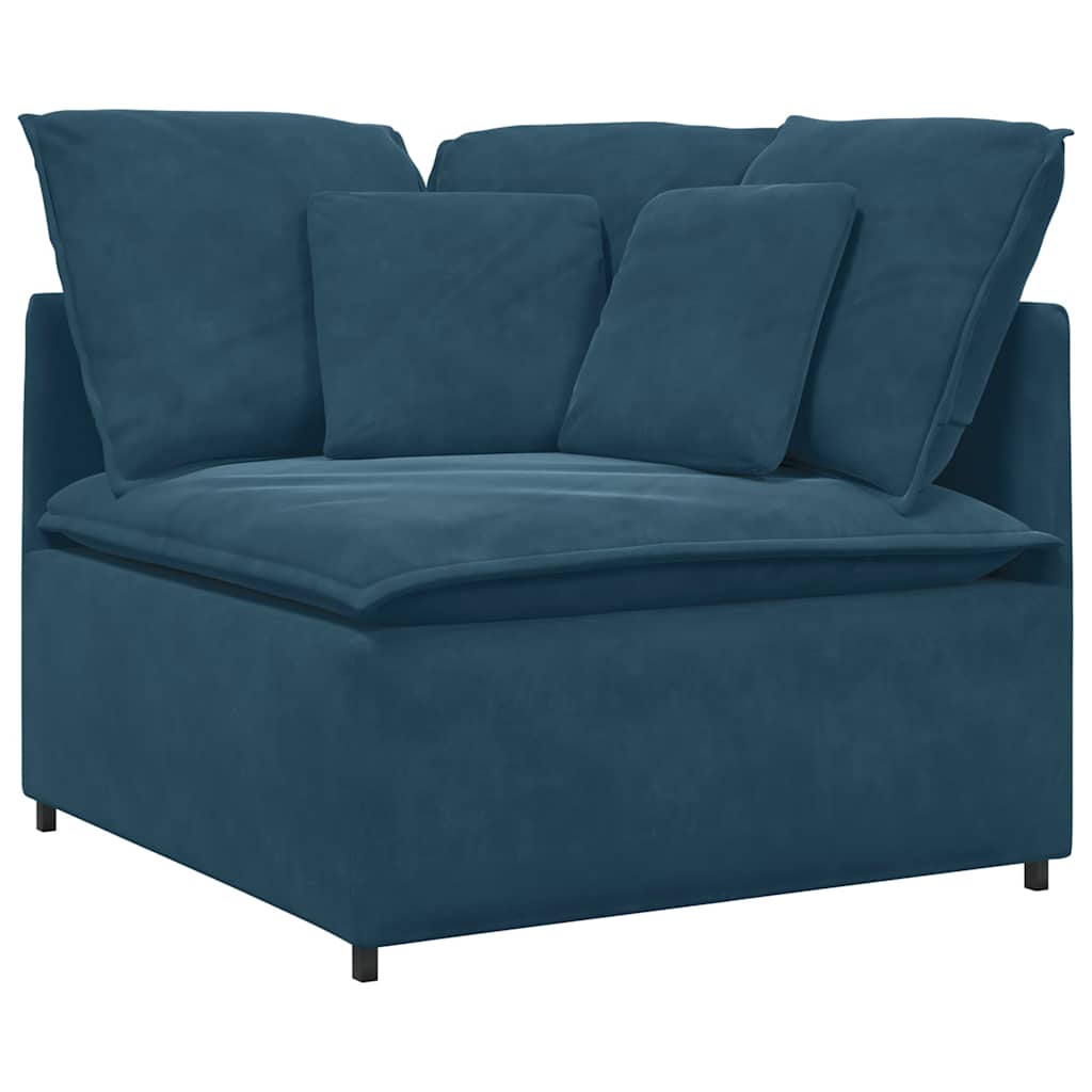 Modulaire bank met voetenbank en kussens fluweel blauw