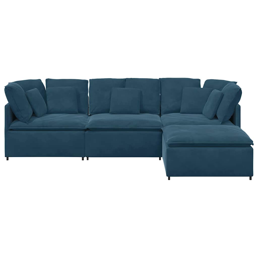 Modulaire bank met voetenbank en kussens fluweel blauw