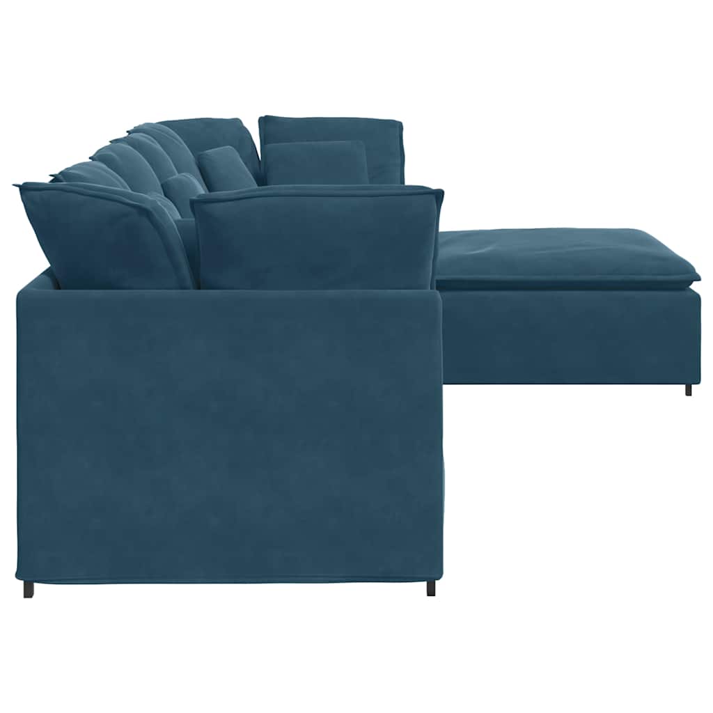 Modulaire bank met voetenbank en kussens fluweel blauw