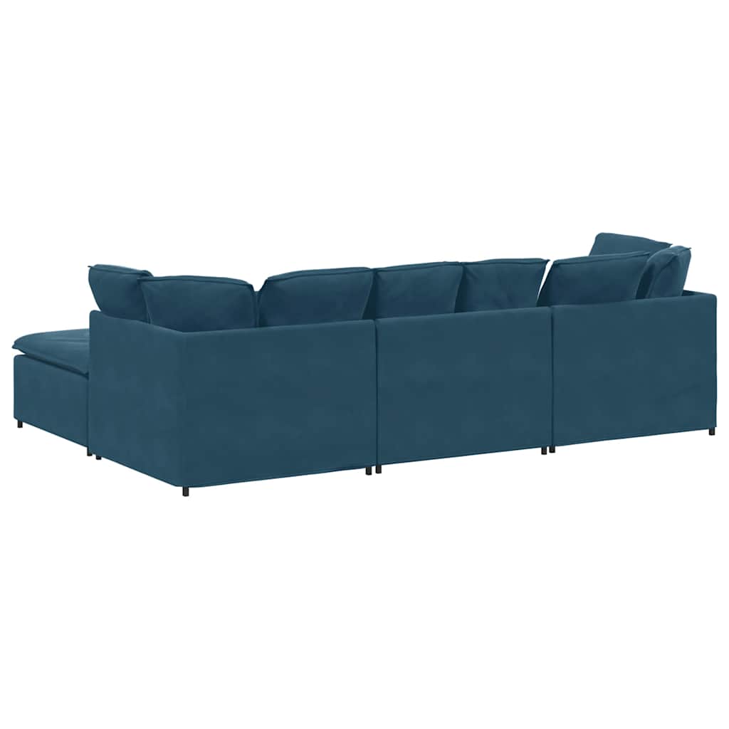 Modulaire bank met voetenbank en kussens fluweel blauw