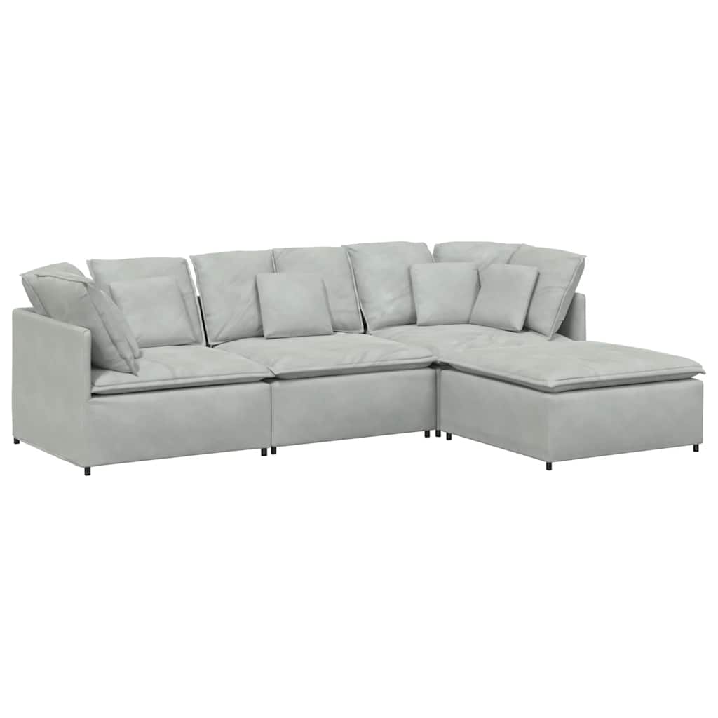 Modulaire bank met voetenbank en kussens fluweel lichtgrijs is nu te koop bij PeponiXL, paradijselijk wonen!